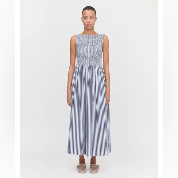 Hill House Dresses & Skirts - Hill House Home XS Cosima Smocked Navy Striped Midi Dress